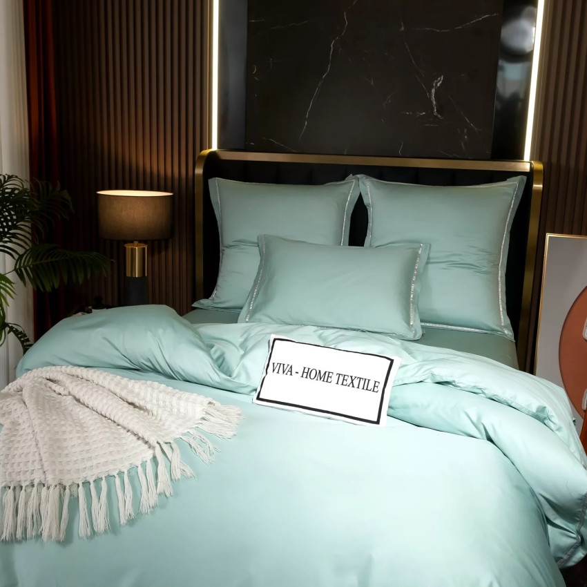 Постельное белье Египетский хлопок Премиум широкий кант Светло-бирюзовый 2 спальный на резинке 160x200x30