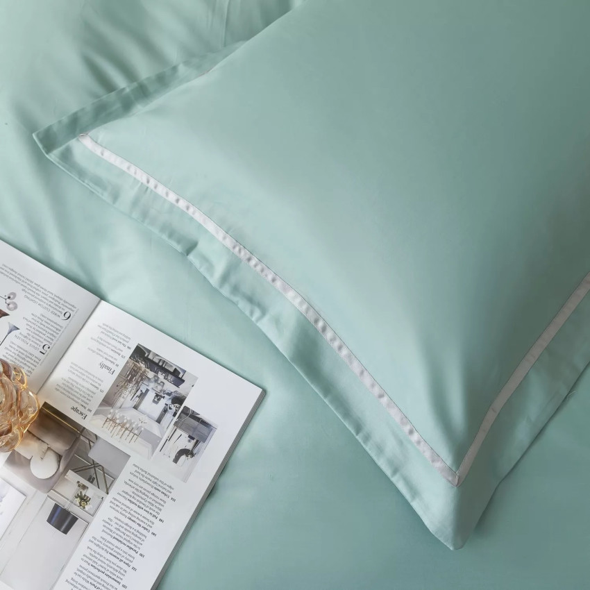 Постельное белье Египетский хлопок Премиум широкий кант Светло-бирюзовый 2 спальный на резинке 180x200x30