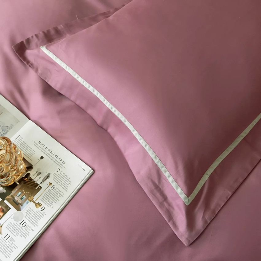 Постельное белье Египетский хлопок Премиум широкий кант Бледно-розовый Евро на резинке 180x200x30