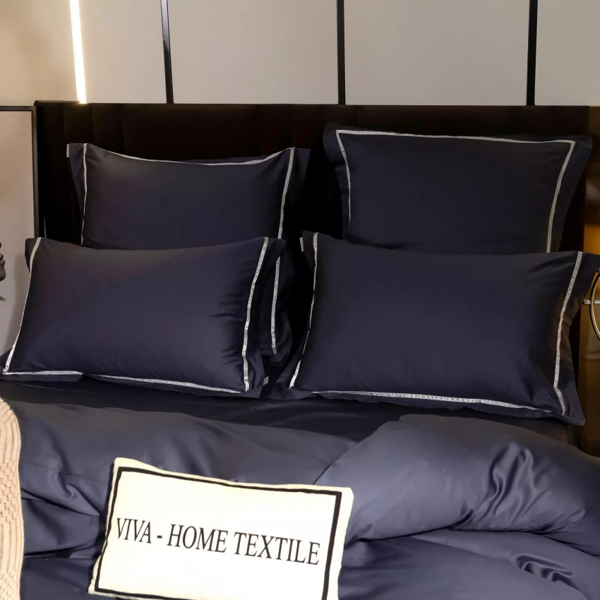 Постельное белье Египетский хлопок Премиум широкий кант Серо-синий 2 спальный на резинке 160x200x30