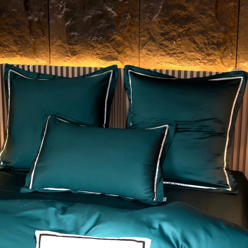 Постельное белье Египетский хлопок Премиум широкий кант Лазурно-синий 2 спальный на резинке 160x200x30