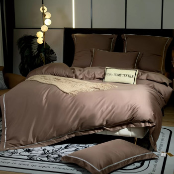 Постельное белье Египетский хлопок Премиум широкий кант Светло-коричневый 2 спальный
