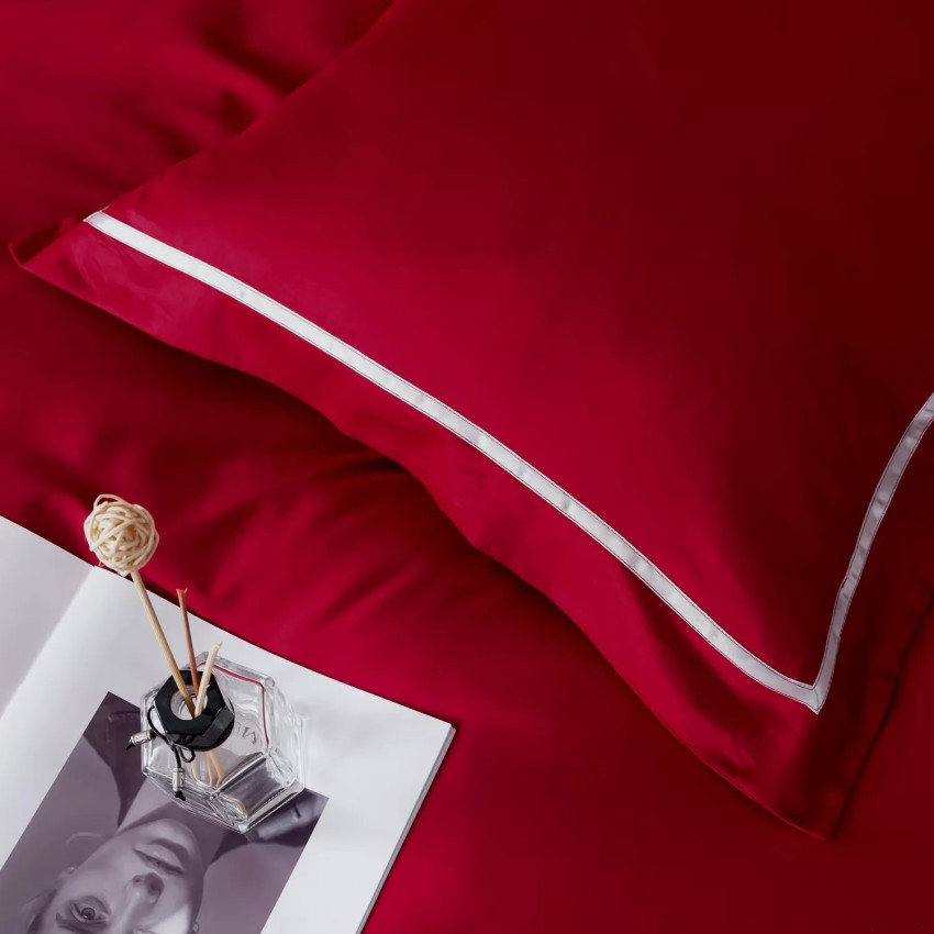Постельное белье Египетский хлопок Премиум широкий кант Красный 2 спальный