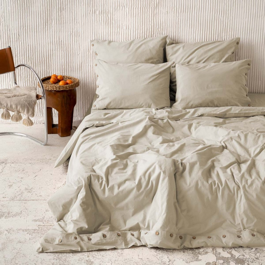 Комплект постельного белья Бойл Бежевый Евро с простыней на резинке 160x200x25