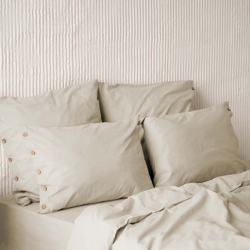 Комплект постельного белья Бойл Бежевый Евро с простыней на резинке 180x200x25