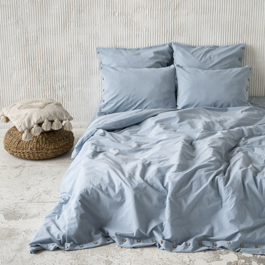 Комплект постельного белья Бойл Голубой Евро с простыней на резинке 160x200x25