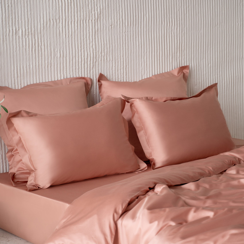 Комплект постельного белья Киа Бежево-розовый Евро